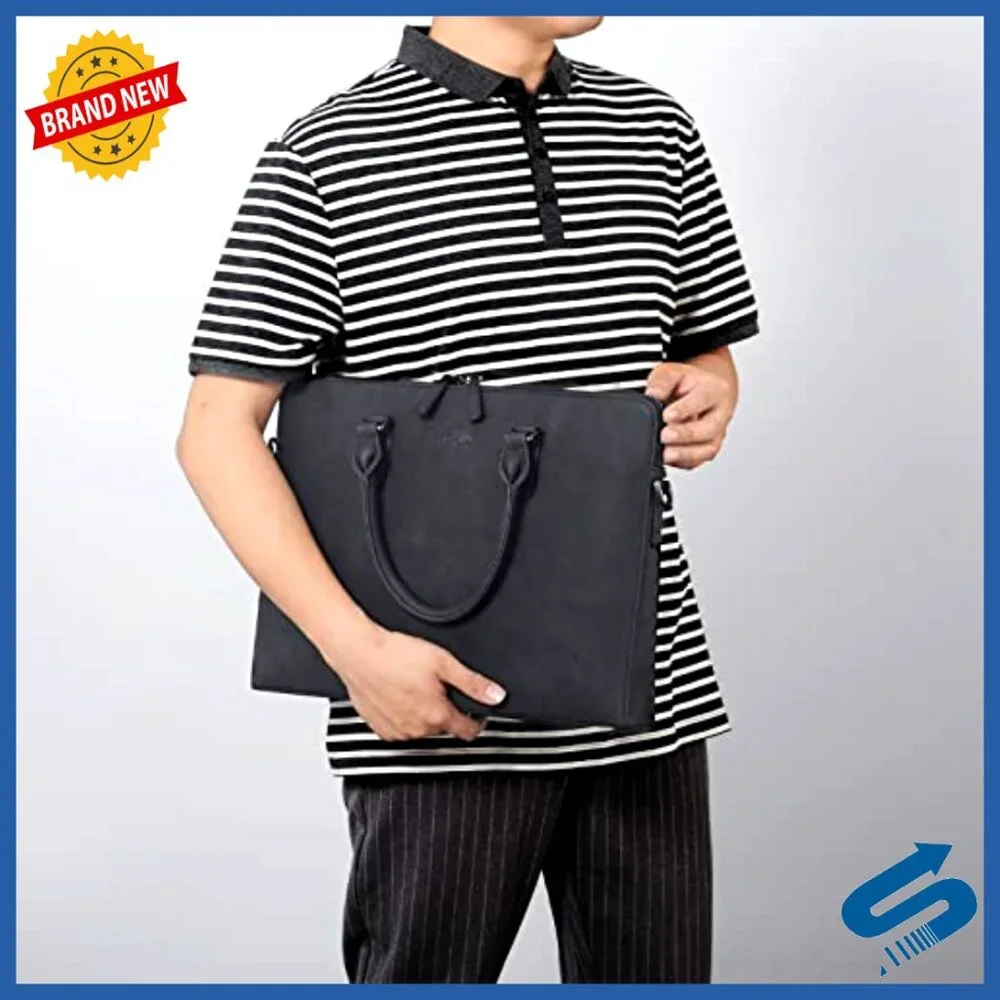 Large Leather Briefcase Messenger Bag Water Resistant Business Travel